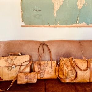 Vintage Map Print Women Bags Set
